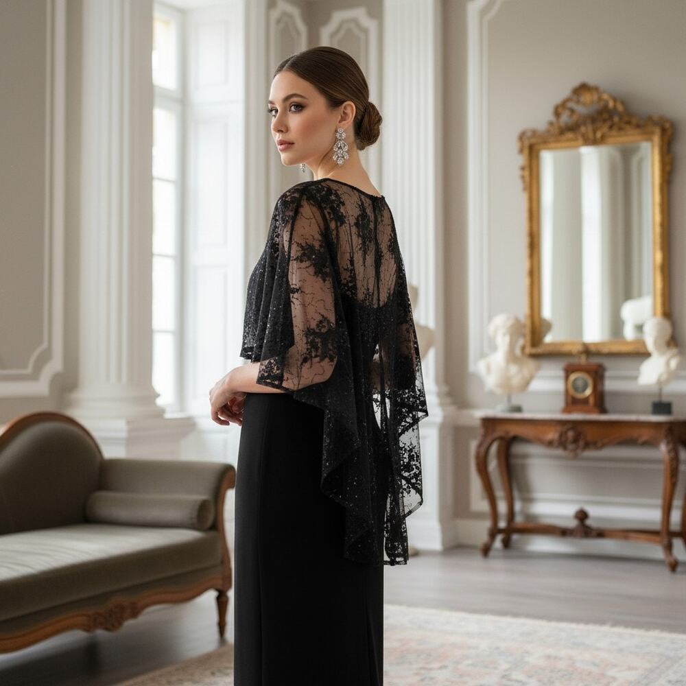 R&M Richards Women’s Size 8 Black Knee‑Length  NWT Lace Overlay Elegant Evening